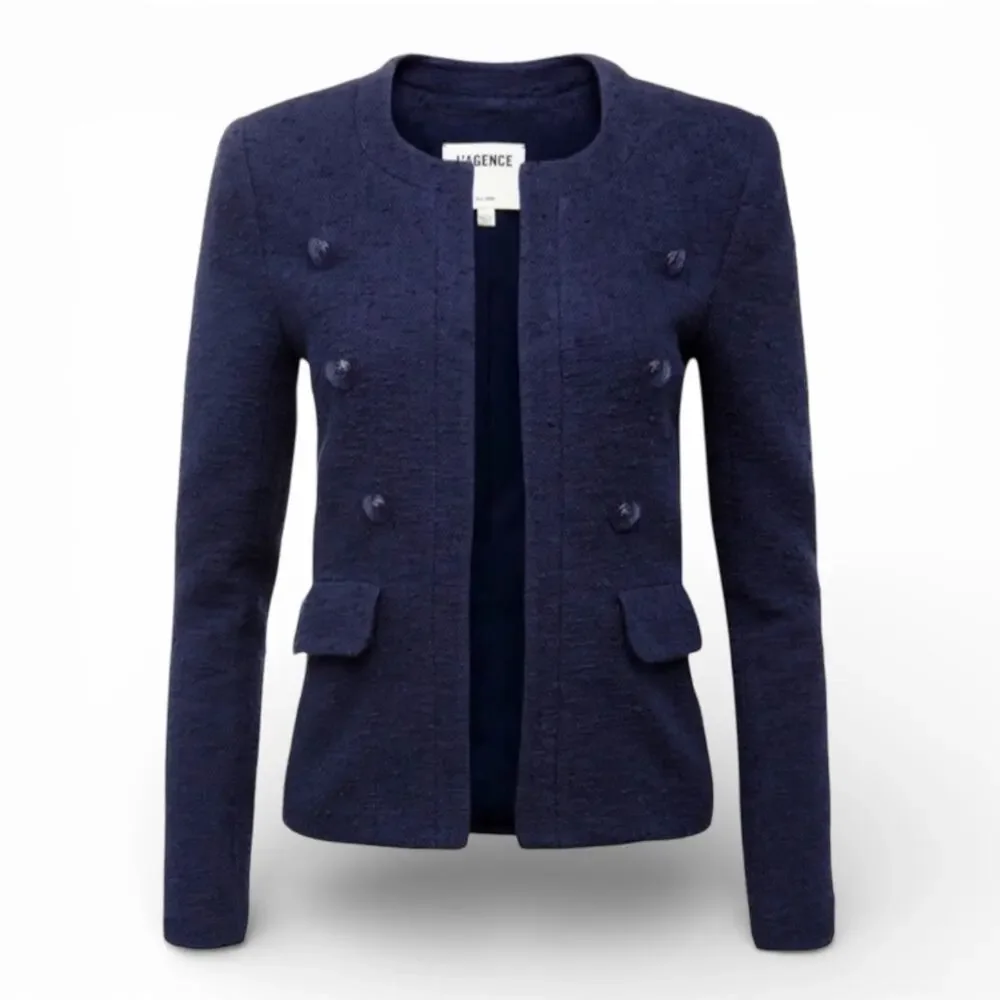 L'agence Effie Jacket Tweed Boucle Blazer in Midnight Navy Blue Size 8 Large - Picture 1 of 10